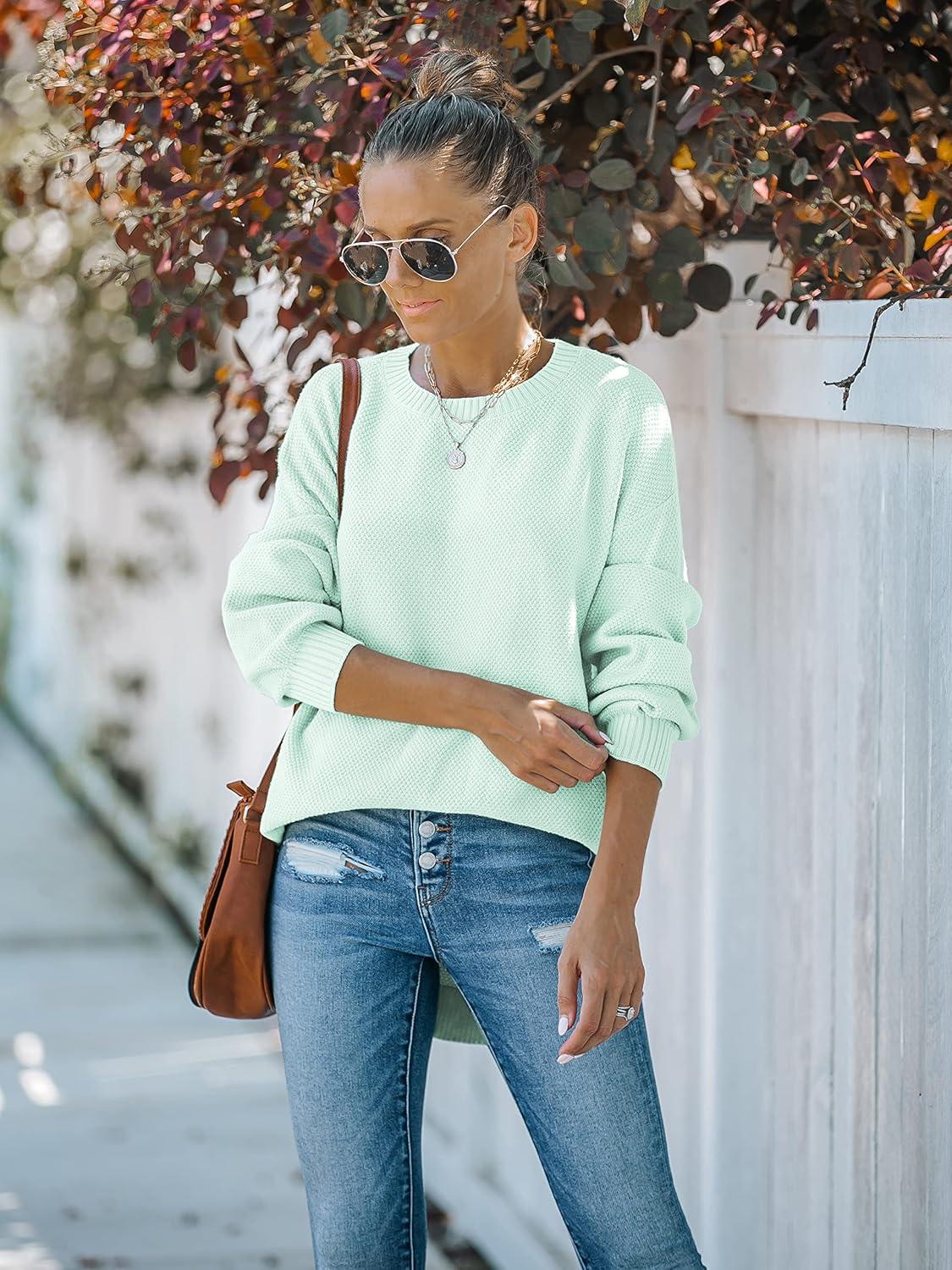 imageMEROKEETY Womens Fall Winter Sweaters Casual Loose Cozy Sweater Tops Pullover Jumper 2025 Fashion OutfitsMint