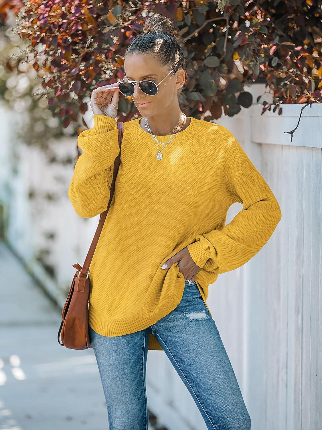imageMEROKEETY Womens Fall Winter Sweaters Casual Loose Cozy Sweater Tops Pullover Jumper 2025 Fashion OutfitsMustard
