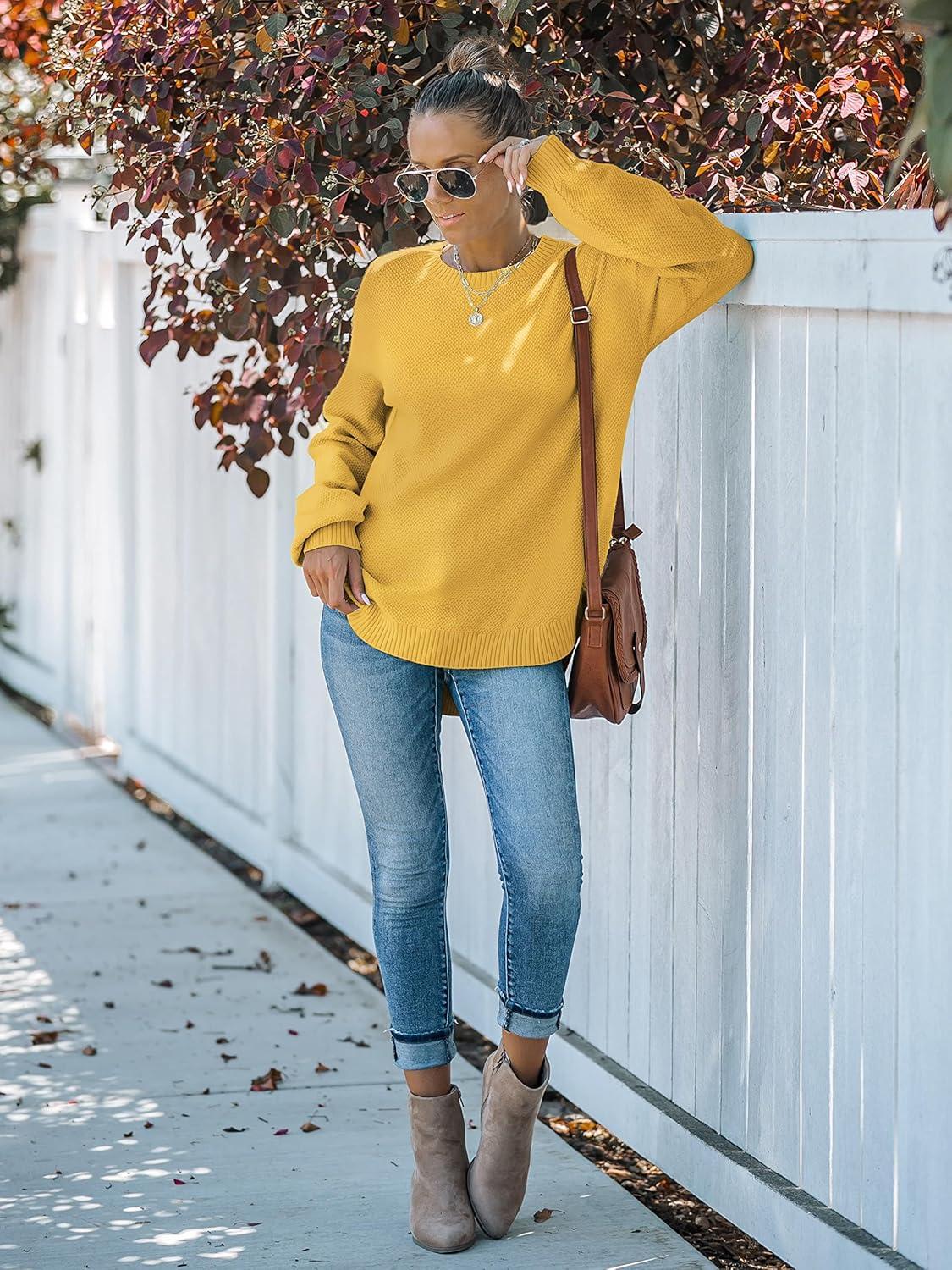 imageMEROKEETY Womens Fall Winter Sweaters Casual Loose Cozy Sweater Tops Pullover Jumper 2025 Fashion OutfitsMustard