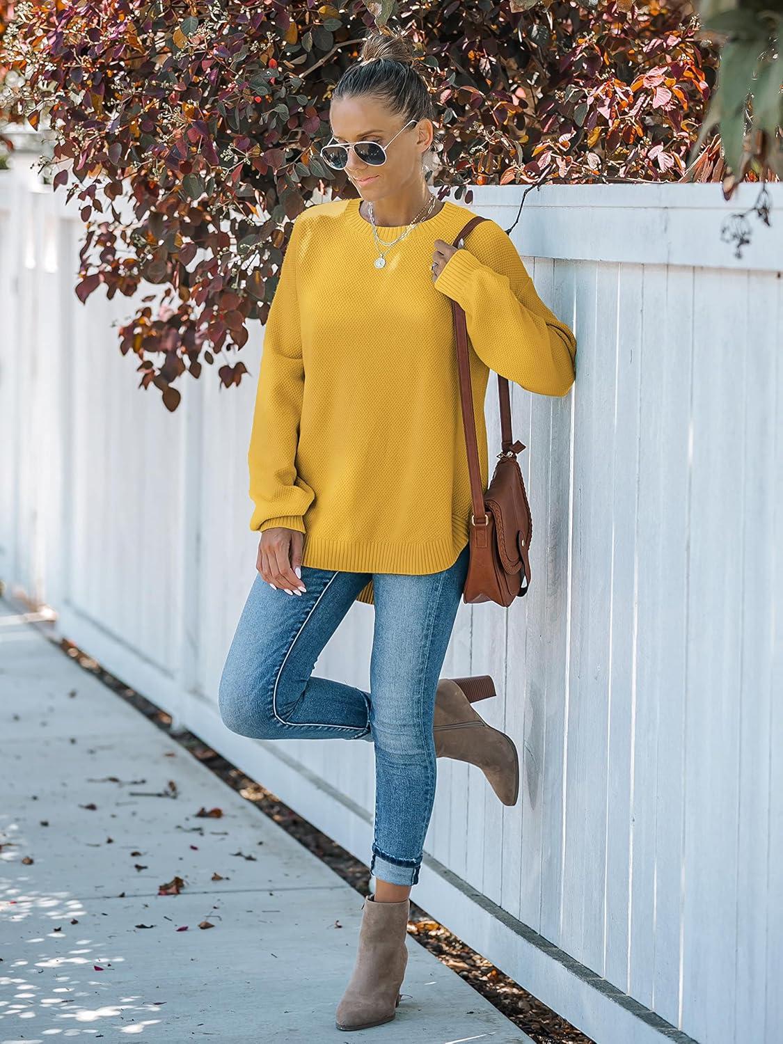imageMEROKEETY Womens Fall Winter Sweaters Casual Loose Cozy Sweater Tops Pullover Jumper 2025 Fashion OutfitsMustard