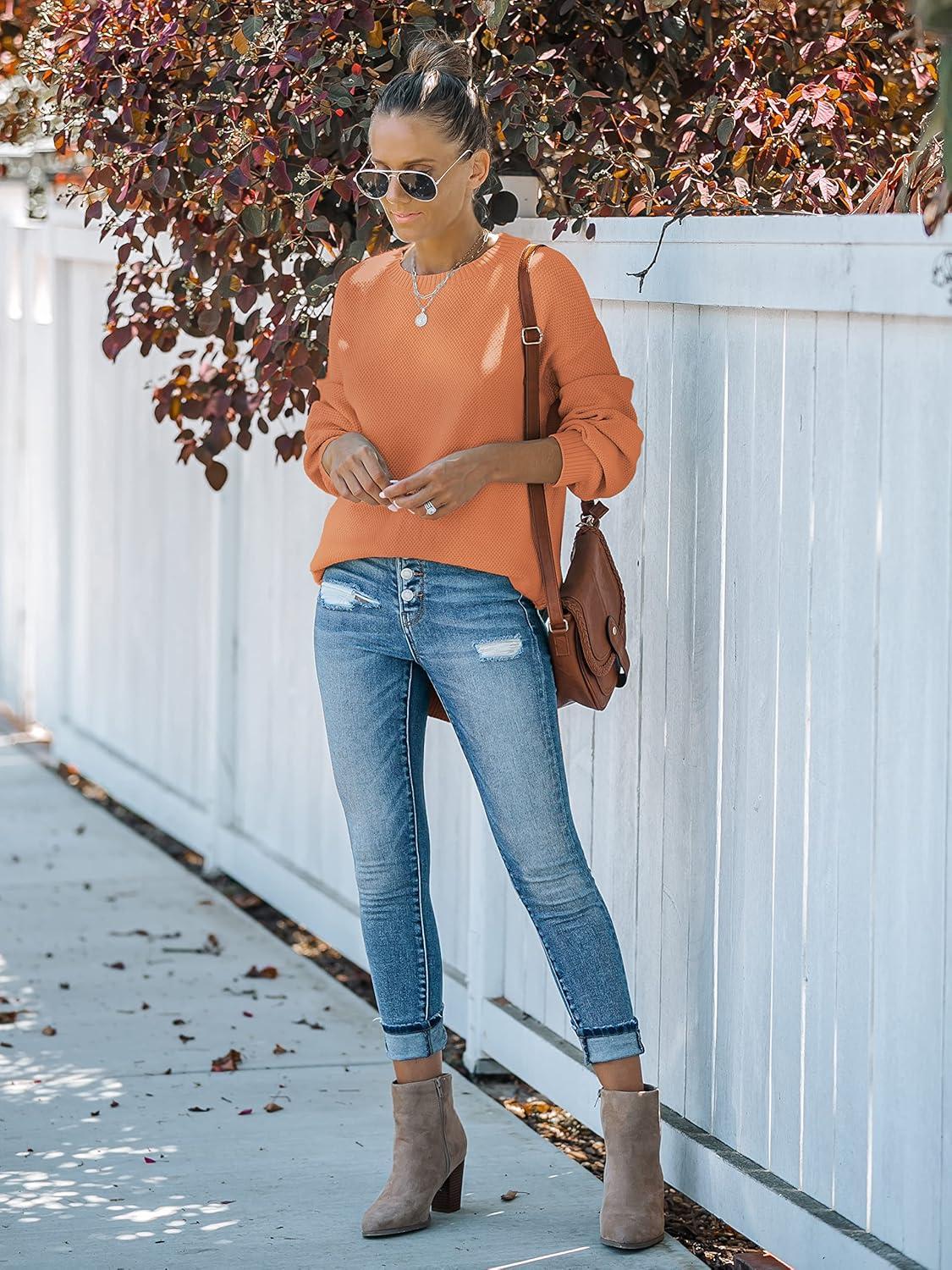 imageMEROKEETY Womens Fall Winter Sweaters Casual Loose Cozy Sweater Tops Pullover Jumper 2025 Fashion OutfitsOrange