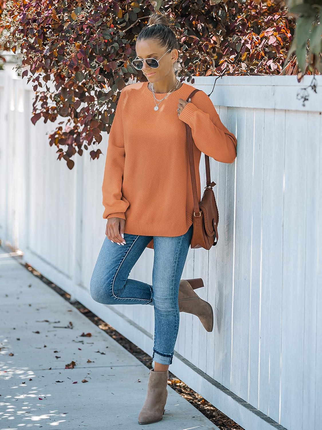 imageMEROKEETY Womens Fall Winter Sweaters Casual Loose Cozy Sweater Tops Pullover Jumper 2025 Fashion OutfitsOrange