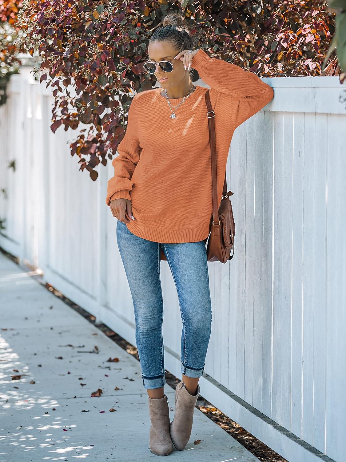 imageMEROKEETY Womens Fall Winter Sweaters Casual Loose Cozy Sweater Tops Pullover Jumper 2025 Fashion OutfitsOrange