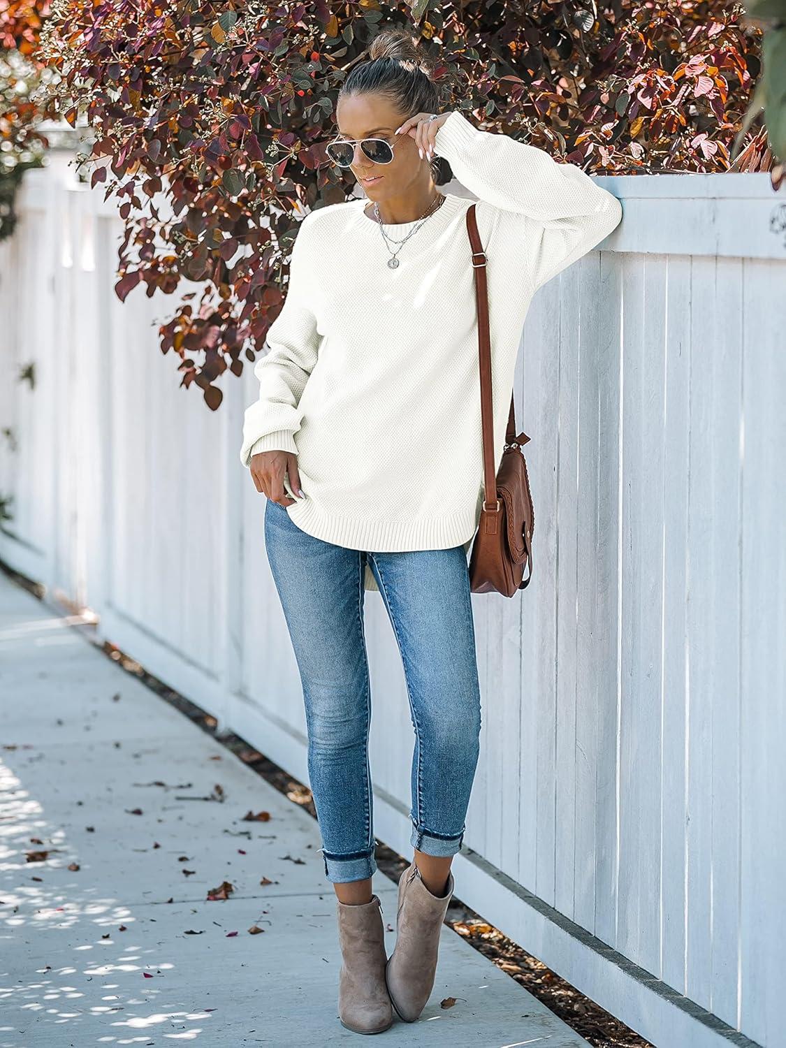 imageMEROKEETY Womens Fall Winter Sweaters Casual Loose Cozy Sweater Tops Pullover Jumper 2025 Fashion OutfitsWhite