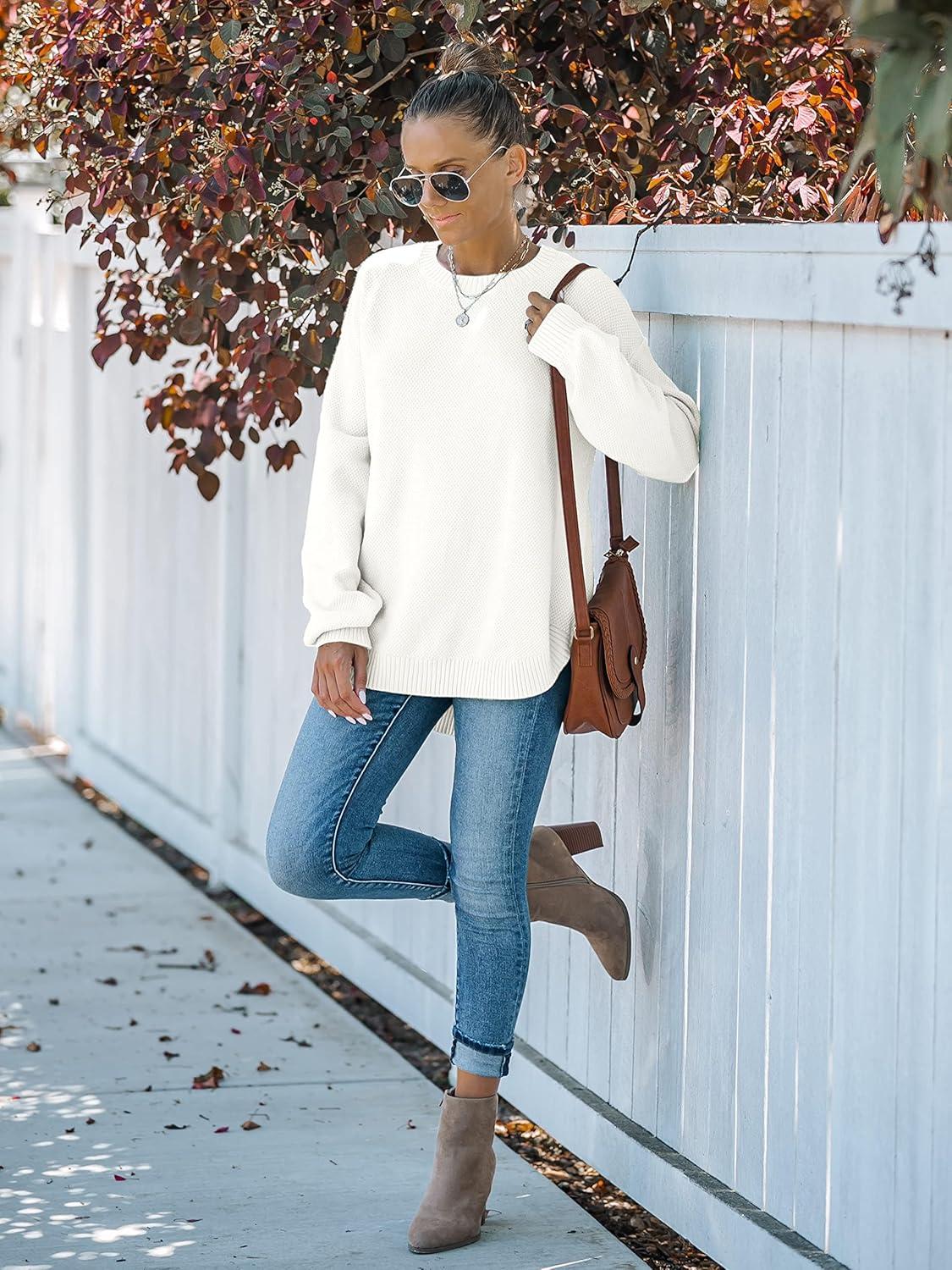 imageMEROKEETY Womens Fall Winter Sweaters Casual Loose Cozy Sweater Tops Pullover Jumper 2025 Fashion OutfitsWhite