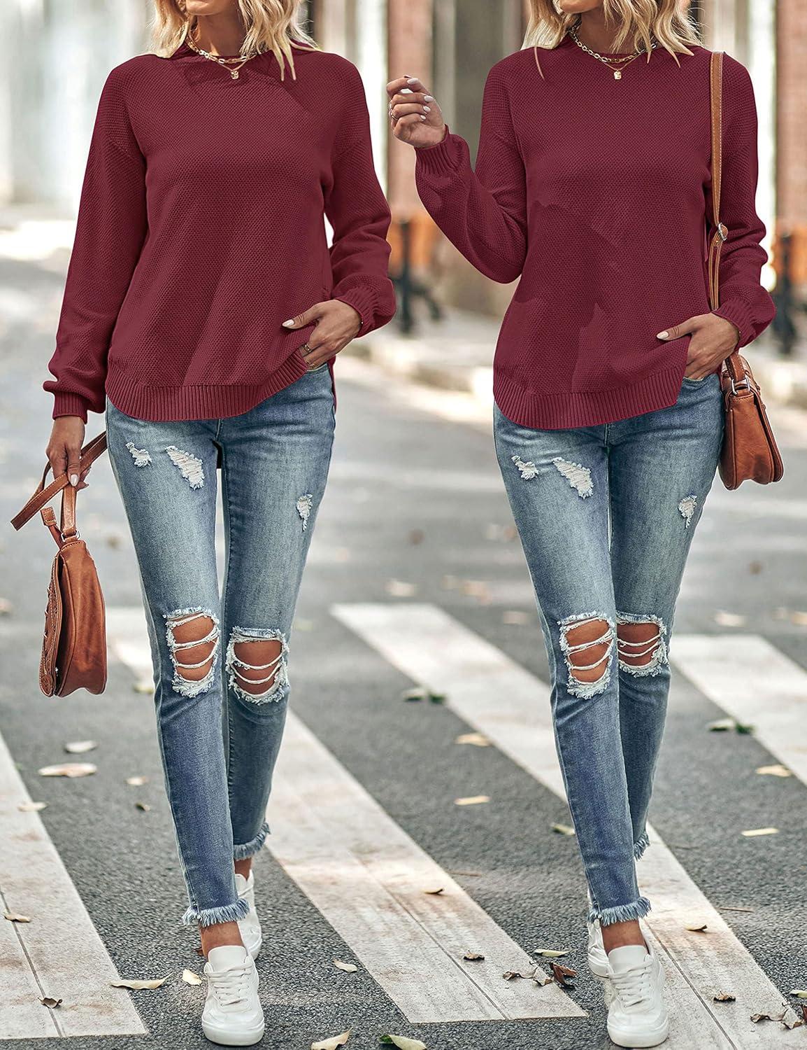 imageMEROKEETY Womens Fall Winter Sweaters Casual Loose Cozy Sweater Tops Pullover Jumper 2025 Fashion OutfitsWine