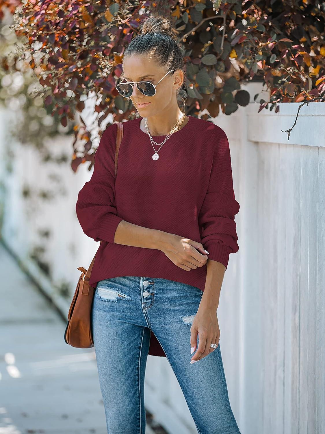 imageMEROKEETY Womens Fall Winter Sweaters Casual Loose Cozy Sweater Tops Pullover Jumper 2025 Fashion OutfitsWine