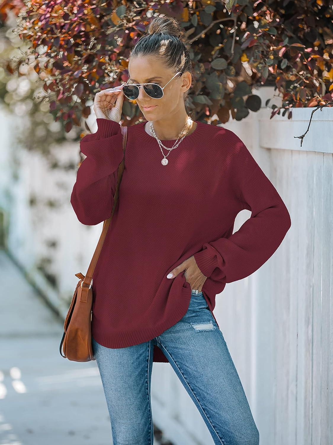 imageMEROKEETY Womens Fall Winter Sweaters Casual Loose Cozy Sweater Tops Pullover Jumper 2025 Fashion OutfitsWine