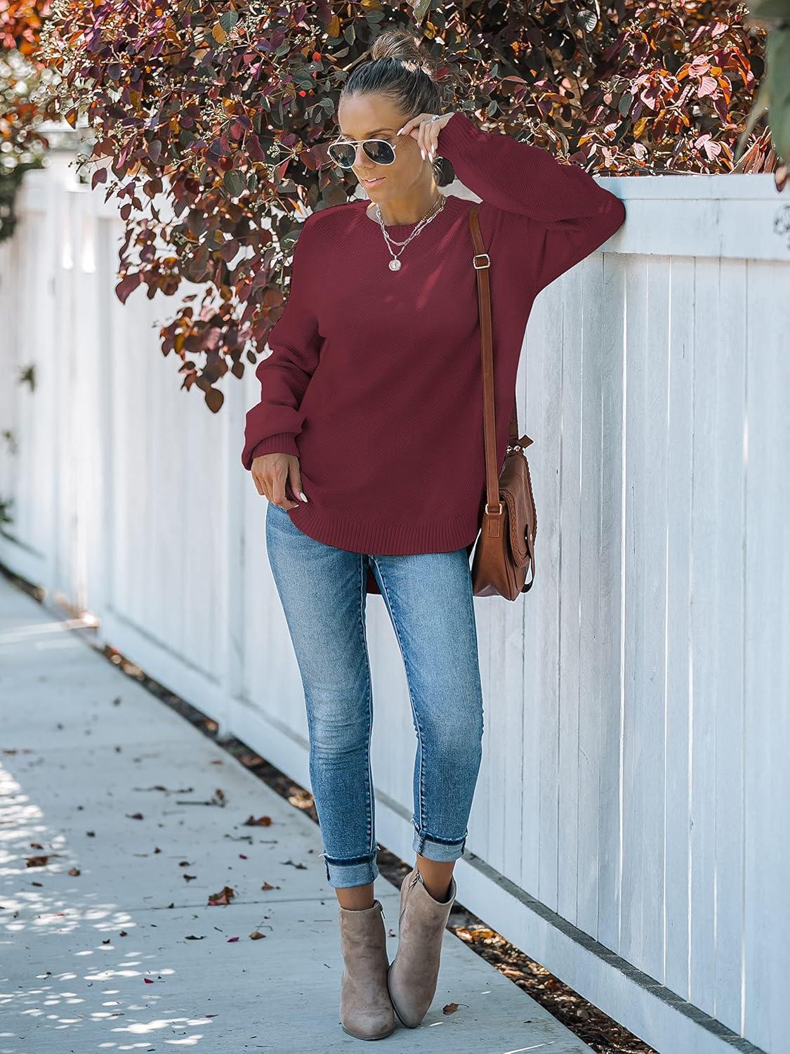 imageMEROKEETY Womens Fall Winter Sweaters Casual Loose Cozy Sweater Tops Pullover Jumper 2025 Fashion OutfitsWine