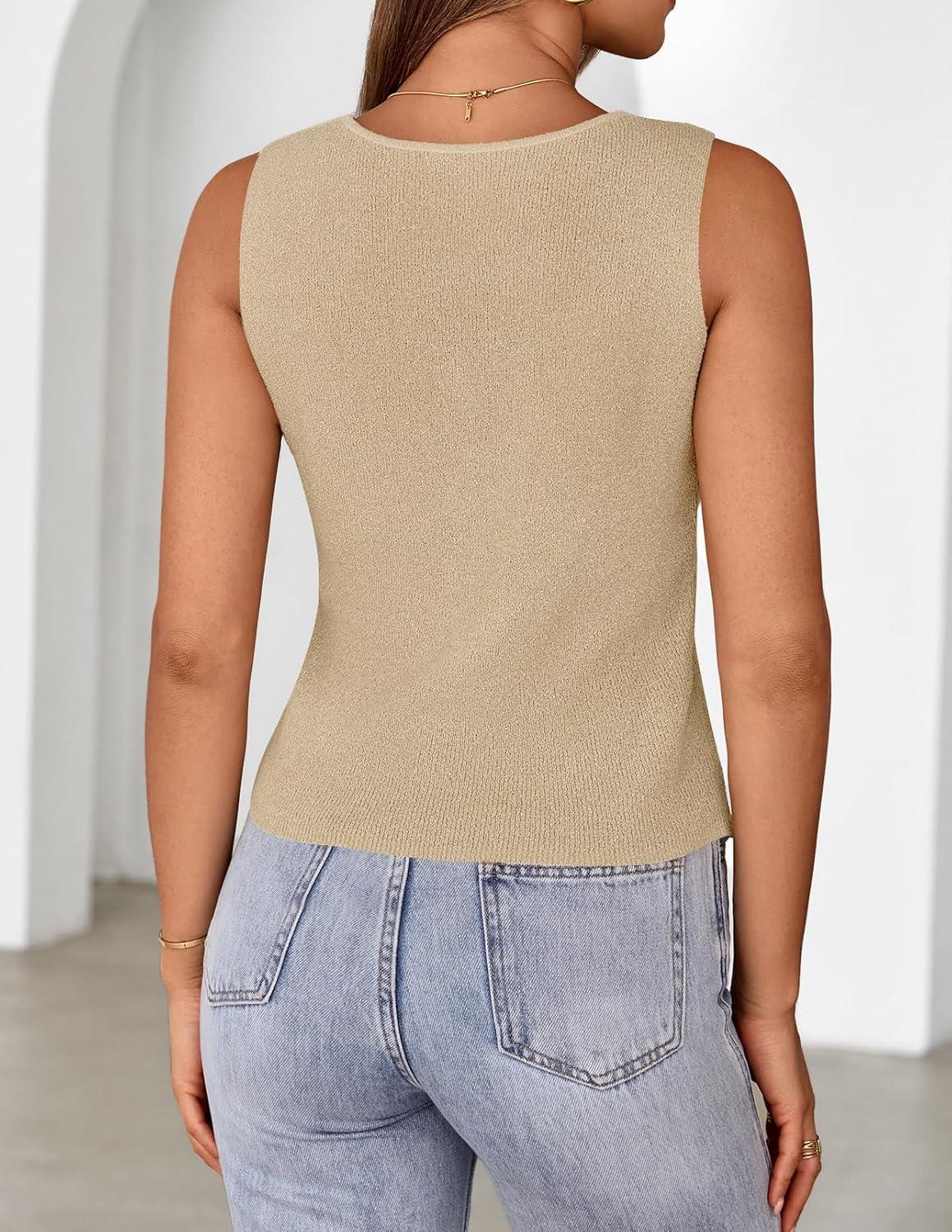 imageMEROKEETY Womens Sleeveless Sweater Vest 2026 Spring Summer Knit Tank Top Casual V Neck Button Waistcoat CardiganKhaki