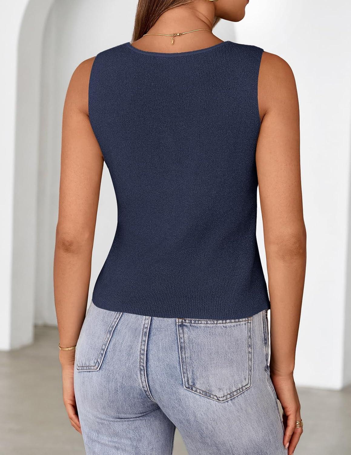 imageMEROKEETY Womens Sleeveless Sweater Vest 2026 Spring Summer Knit Tank Top Casual V Neck Button Waistcoat CardiganNavy