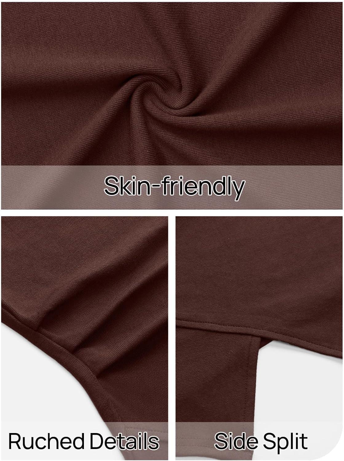 imageMEROKEETY Womens Summer Asymmetrical Tops 2026 Short Sleeve Boat Neck Ruched Slim Going Out TShirts Trendy Y2K ClothesCoffee