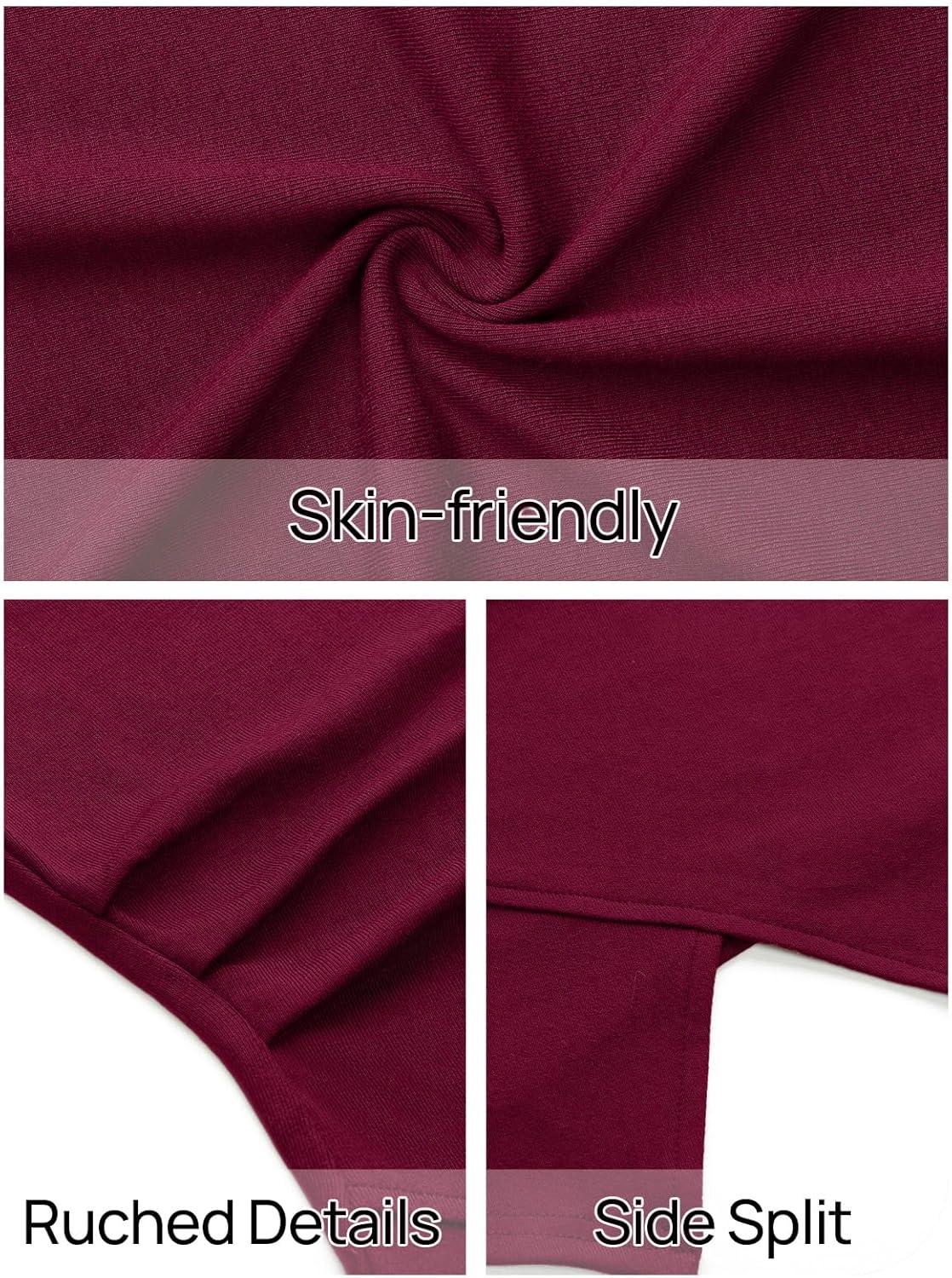 imageMEROKEETY Womens Summer Asymmetrical Tops 2026 Short Sleeve Boat Neck Ruched Slim Going Out TShirts Trendy Y2K ClothesWine