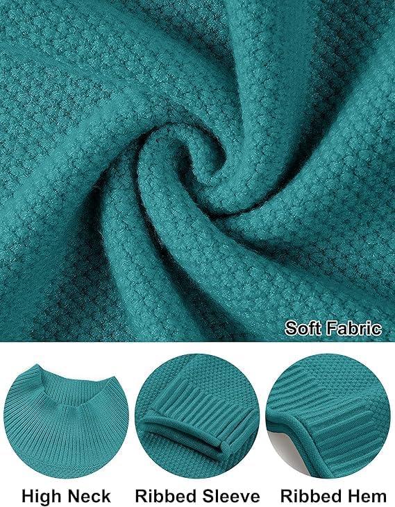 imageMEROKEETY Womens Turtleneck Long Sleeve Sweater 2025 Fall Cozy Knit Loose Casual Trendy Pullover Tops Winter ClothesTeal