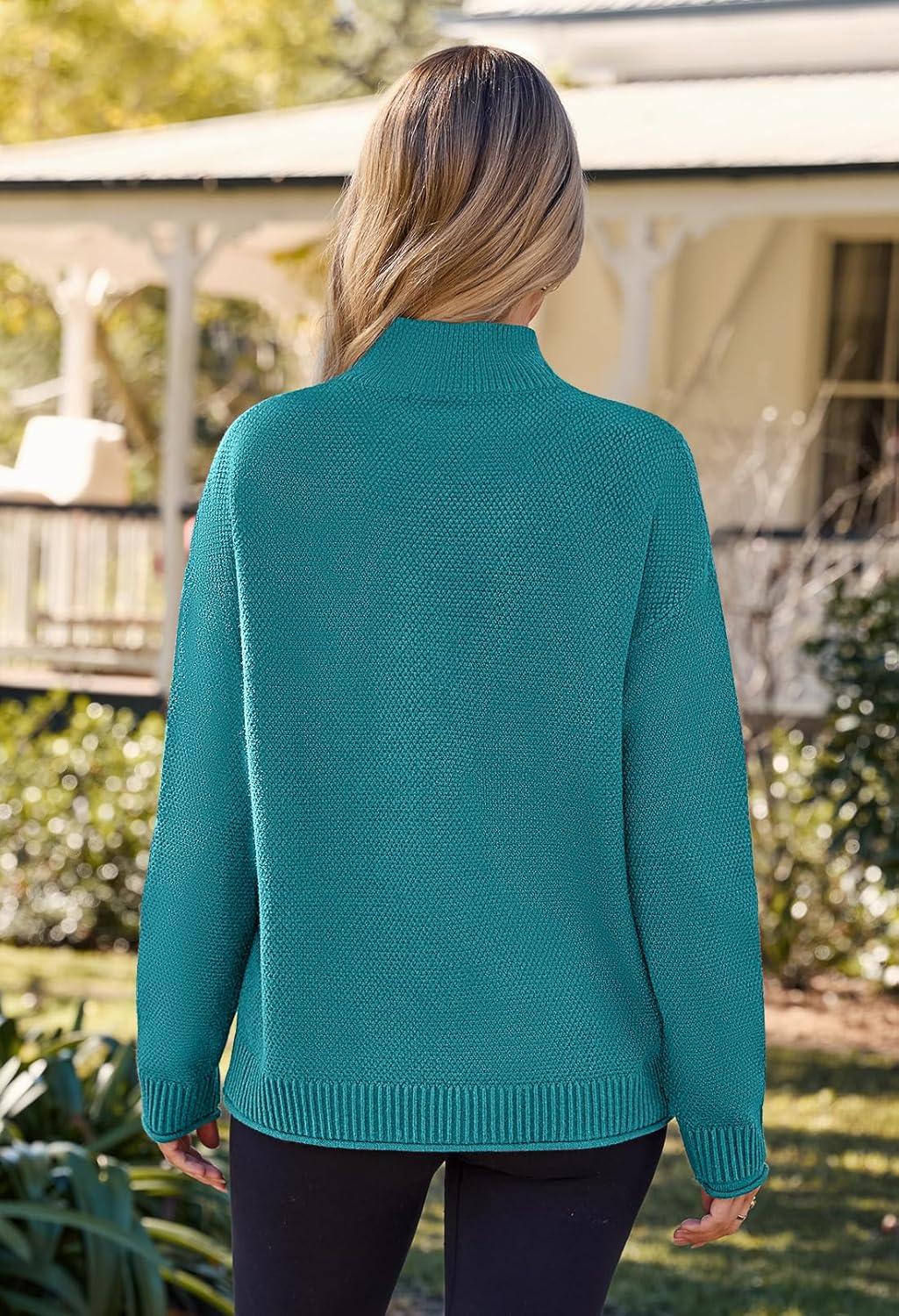 imageMEROKEETY Womens Turtleneck Long Sleeve Sweater 2025 Fall Cozy Knit Loose Casual Trendy Pullover Tops Winter ClothesTeal