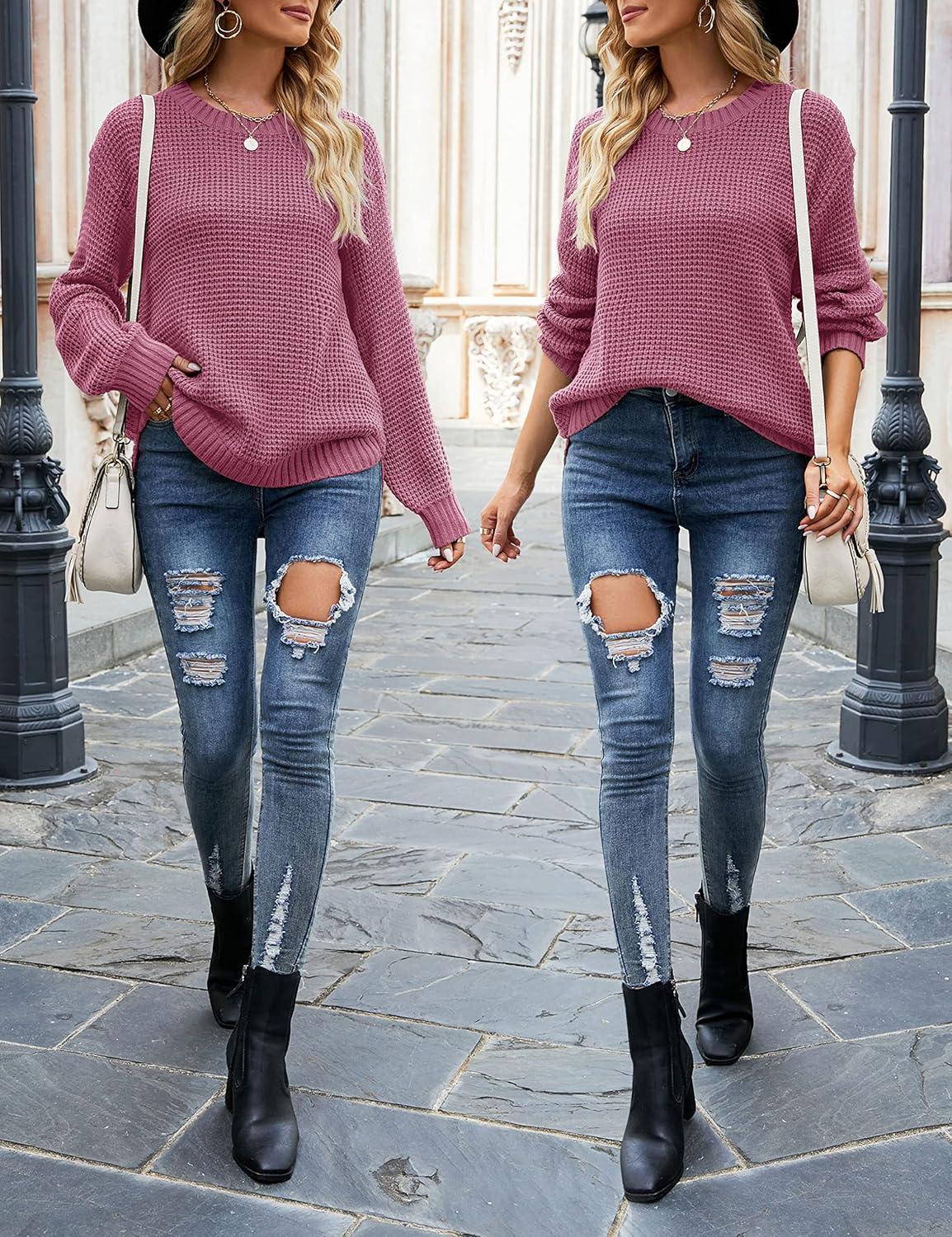 imageMEROKEETY Womens Winter Fall Long Sleeve Tunic Sweaters 2026 Casual Trendy Crew Neck Waffle Knit Pullover Tops JumperPurple