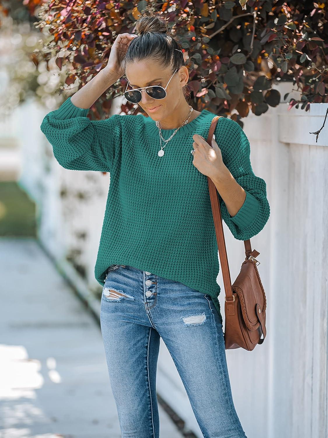 imageMEROKEETY Womens Winter Fall Long Sleeve Tunic Sweaters 2026 Casual Trendy Crew Neck Waffle Knit Pullover Tops JumperTeal