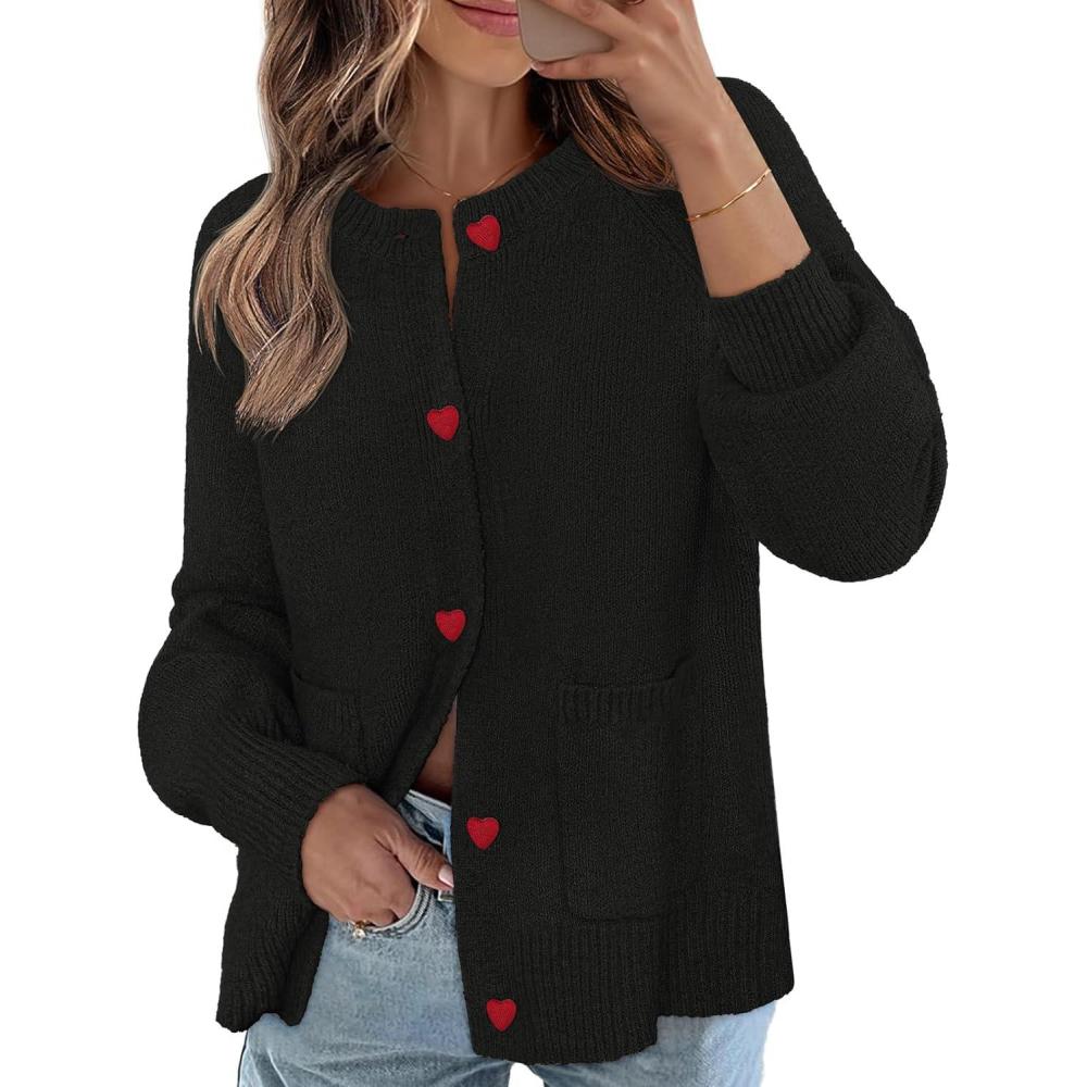 imageMEROKEETY Womens Cardigan Sweaters 2026 Fall Trendy Chunky Knit Button Up Cute Winter Long Sleeve Open Front CoatsBlack