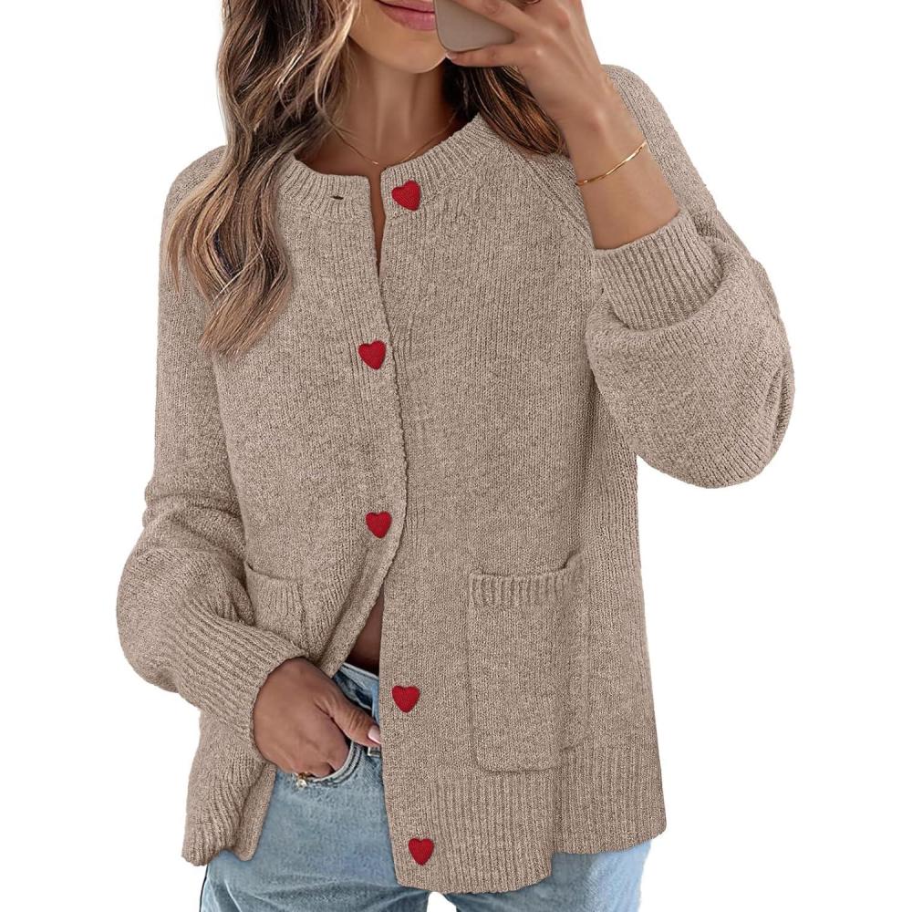 imageMEROKEETY Womens Cardigan Sweaters 2026 Fall Trendy Chunky Knit Button Up Cute Winter Long Sleeve Open Front CoatsCashmere