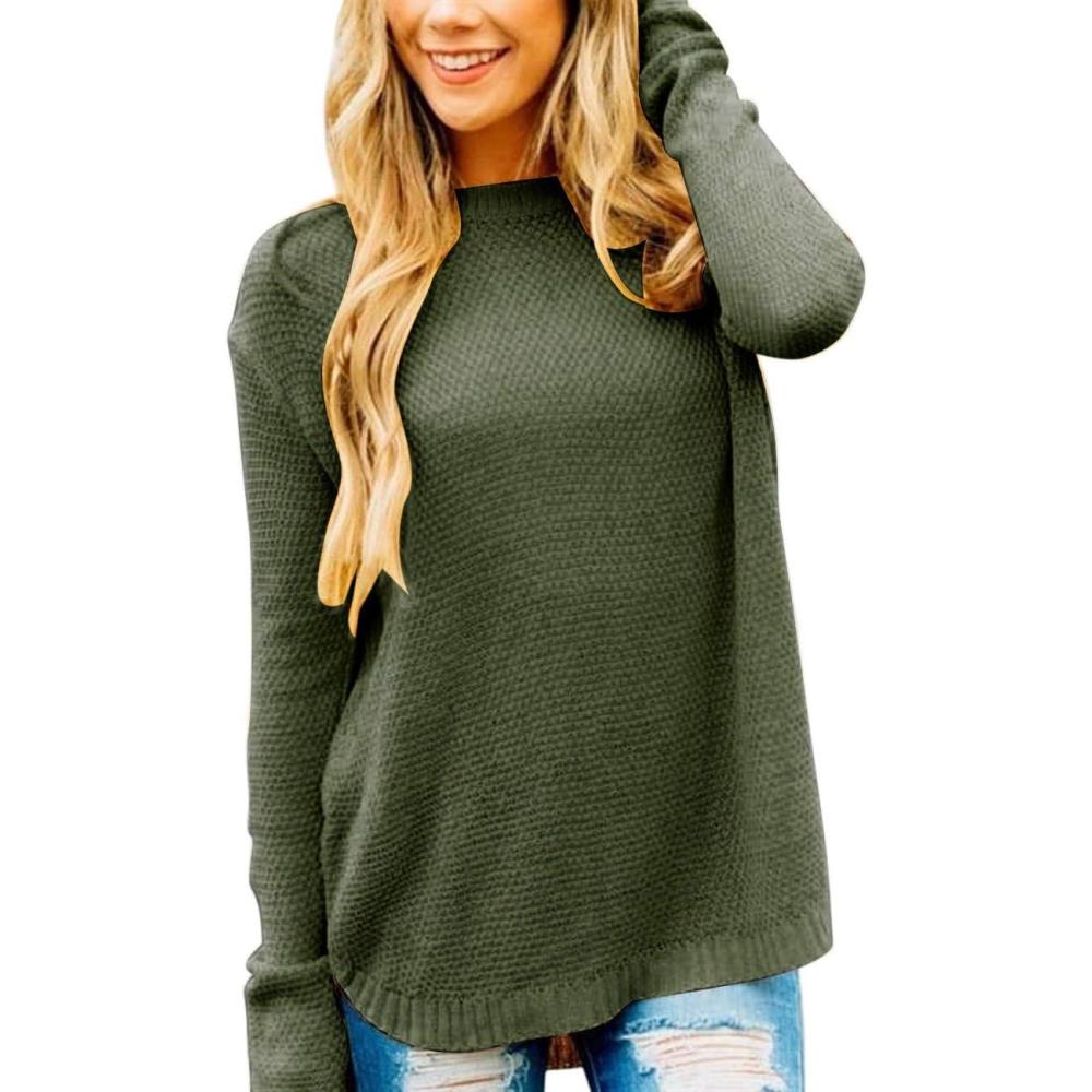 imageMEROKEETY Womens Casual Long Sleeve Sweaters 2025 Loose Crew Neck Fall Winter Knit Pullover Sweater TopsGreen