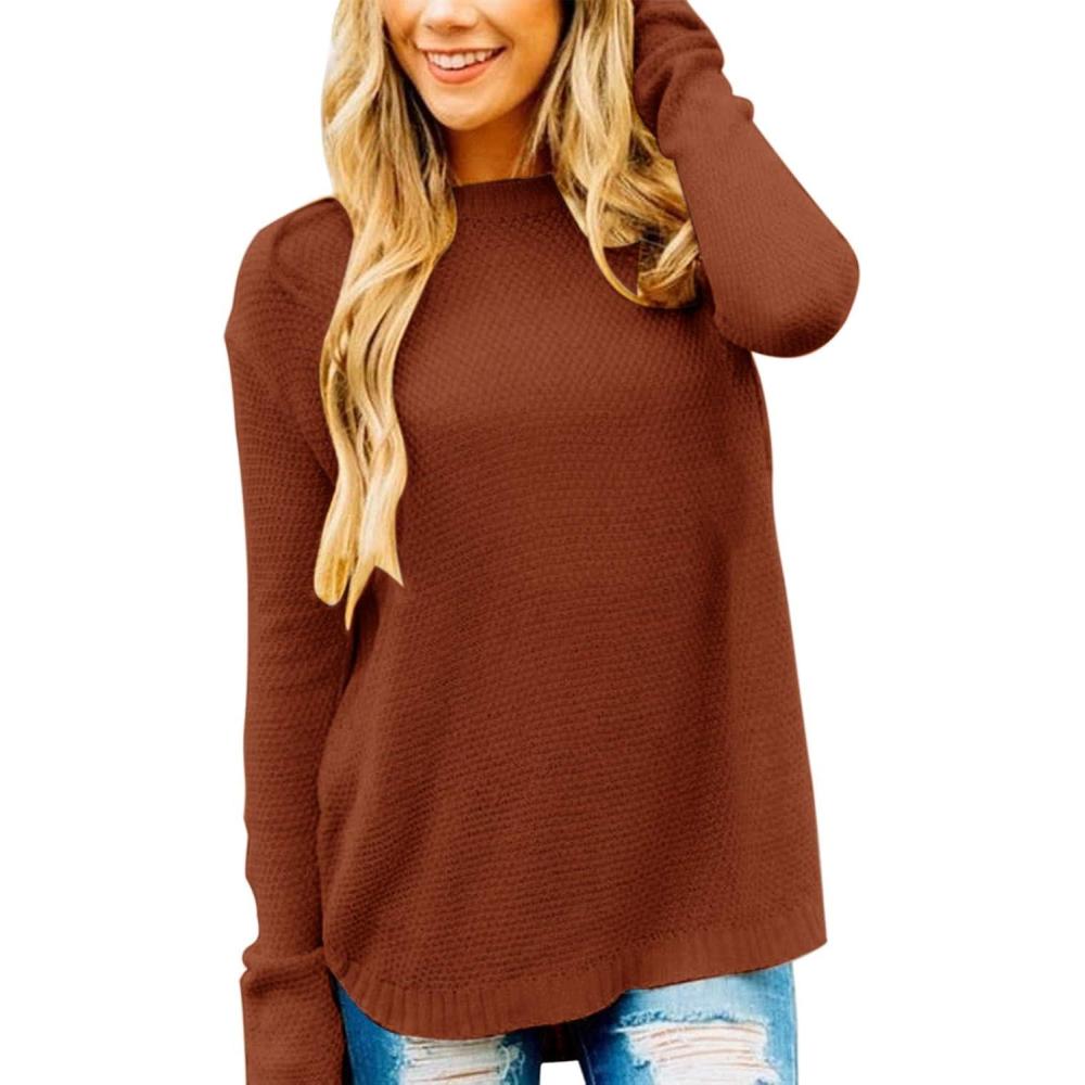 imageMEROKEETY Womens Casual Long Sleeve Sweaters 2025 Loose Crew Neck Fall Winter Knit Pullover Sweater TopsRust