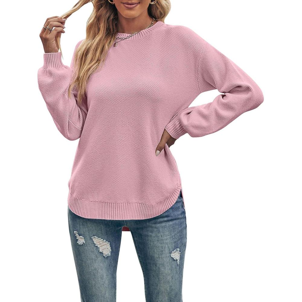 imageMEROKEETY Womens Fall Winter Sweaters Casual Loose Cozy Sweater Tops Pullover Jumper 2025 Fashion OutfitsDustypink