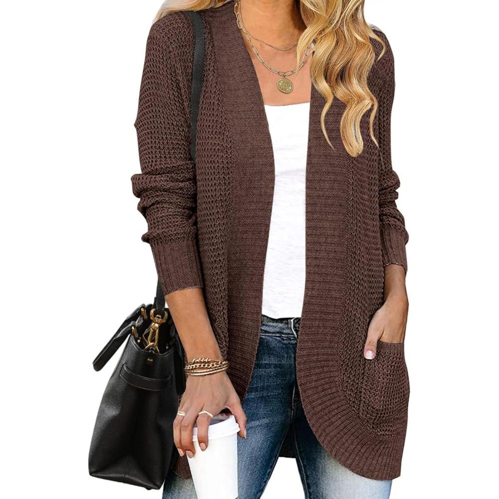 imageMEROKEETY Womens Long Sleeve Open Front Cardigans Chunky Knit Draped Sweaters OutwearCoffee