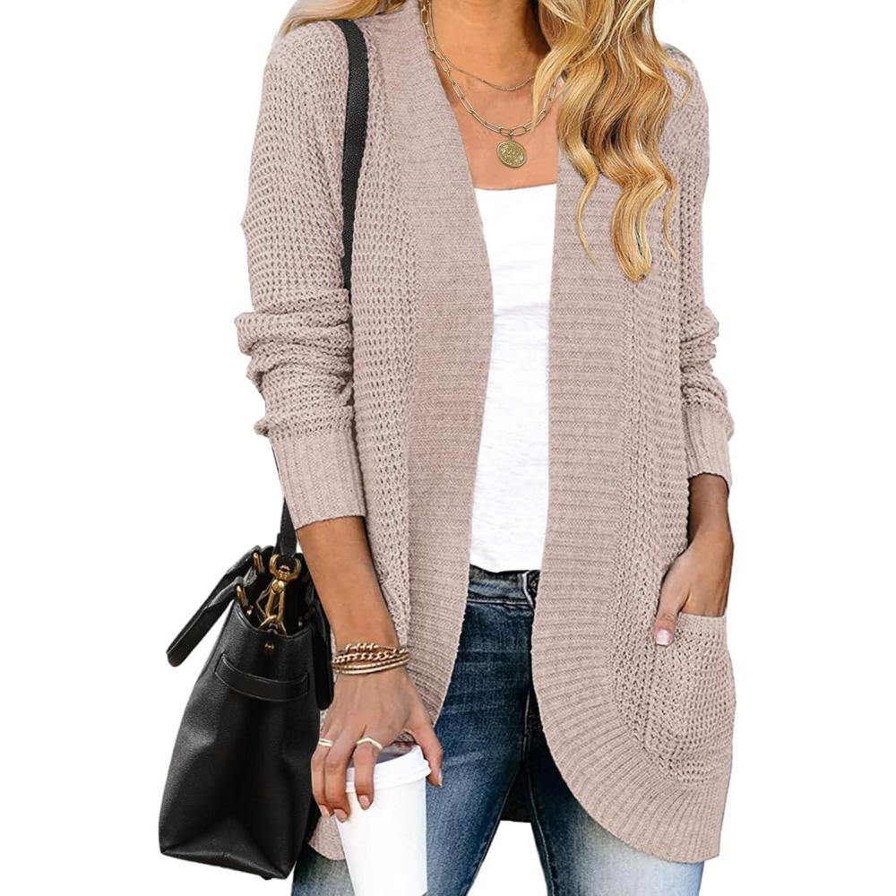 imageMEROKEETY Womens Long Sleeve Open Front Cardigans Chunky Knit Draped Sweaters OutwearLight Pink