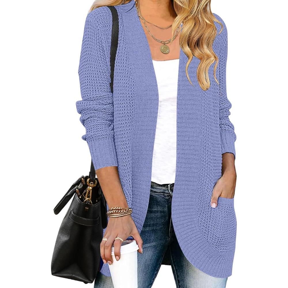 imageMEROKEETY Womens Long Sleeve Open Front Cardigans Chunky Knit Draped Sweaters OutwearLightpurple
