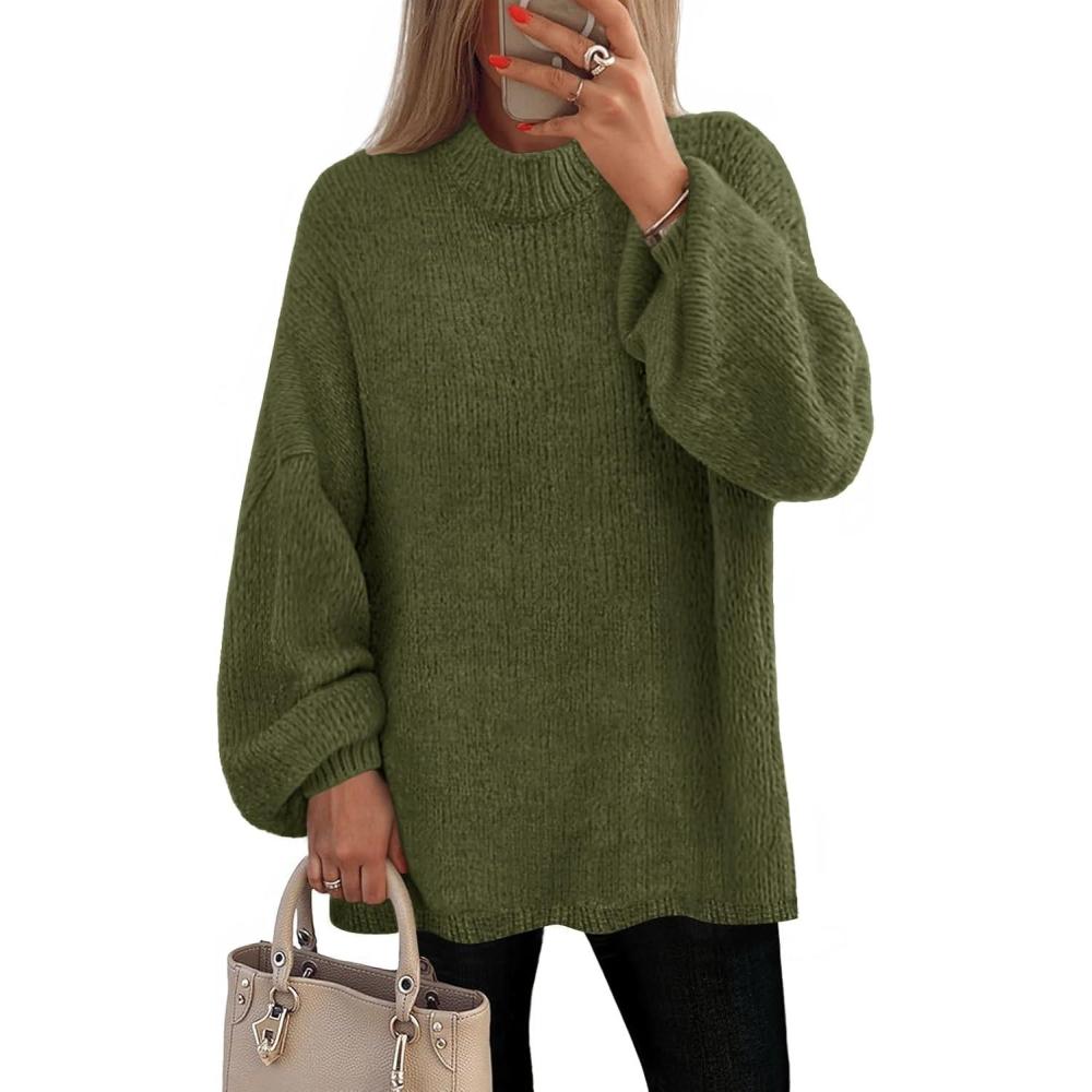imageMEROKEETY Womens Long Sleeve Oversized Knit Sweaters 2025 Fall Trendy Casual Chunky Crewneck Pullover Jumpers TopsArmygreen