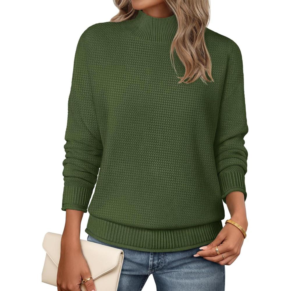 imageMEROKEETY Womens Turtleneck Long Sleeve Sweater 2025 Fall Cozy Knit Loose Casual Trendy Pullover Tops Winter ClothesArmygreen