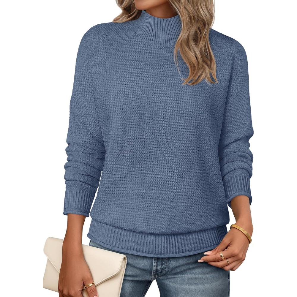 imageMEROKEETY Womens Turtleneck Long Sleeve Sweater 2025 Fall Cozy Knit Loose Casual Trendy Pullover Tops Winter ClothesDustyblue