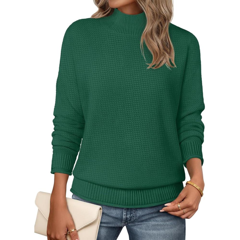 imageMEROKEETY Womens Turtleneck Long Sleeve Sweater 2025 Fall Cozy Knit Loose Casual Trendy Pullover Tops Winter ClothesForestgreen