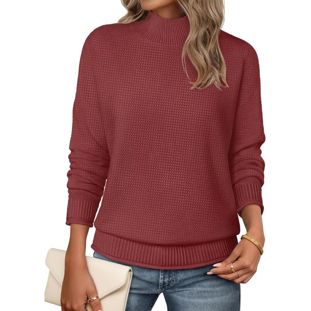 imageMEROKEETY Womens Turtleneck Long Sleeve Sweater 2025 Fall Cozy Knit Loose Casual Trendy Pullover Tops Winter ClothesMauve