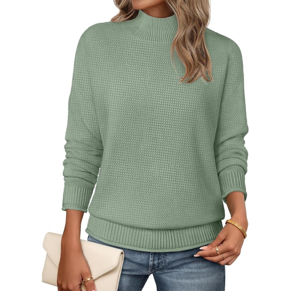 imageMEROKEETY Womens Turtleneck Long Sleeve Sweater 2025 Fall Cozy Knit Loose Casual Trendy Pullover Tops Winter ClothesPeagreen