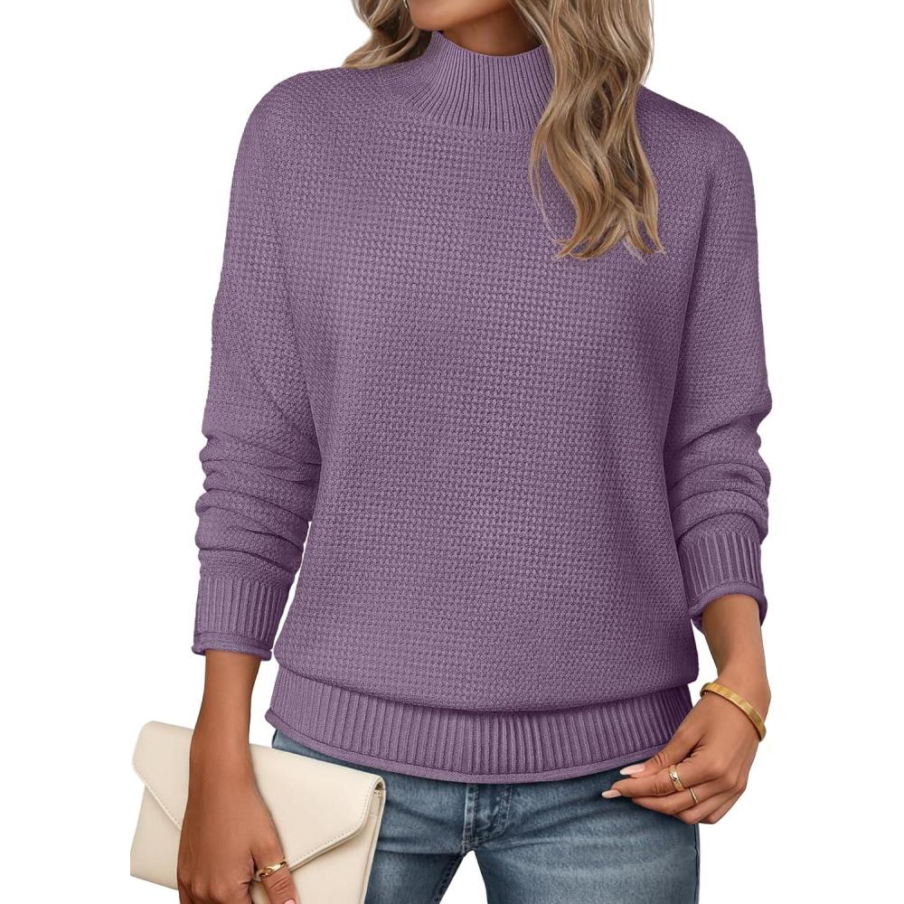 imageMEROKEETY Womens Turtleneck Long Sleeve Sweater 2025 Fall Cozy Knit Loose Casual Trendy Pullover Tops Winter ClothesPurple