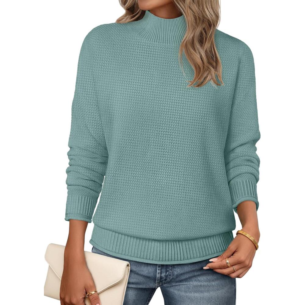 imageMEROKEETY Womens Turtleneck Long Sleeve Sweater 2025 Fall Cozy Knit Loose Casual Trendy Pullover Tops Winter ClothesSage