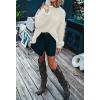 MEROKEETY Fall Sweaters for Women 2025 Oversized Pullover Crochet Lantern Long Sleeve Mock Neck Casual Loose Tops(Beige)