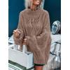 MEROKEETY Fall Sweaters for Women 2025 Oversized Pullover Crochet Lantern Long Sleeve Mock Neck Casual Loose Tops(Mocha)