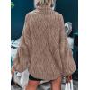 MEROKEETY Fall Sweaters for Women 2025 Oversized Pullover Crochet Lantern Long Sleeve Mock Neck Casual Loose Tops(Mocha)