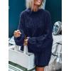 MEROKEETY Fall Sweaters for Women 2025 Oversized Pullover Crochet Lantern Long Sleeve Mock Neck Casual Loose Tops(Navy)