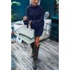MEROKEETY Fall Sweaters for Women 2025 Oversized Pullover Crochet Lantern Long Sleeve Mock Neck Casual Loose Tops(Navy)