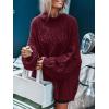 MEROKEETY Fall Sweaters for Women 2025 Oversized Pullover Crochet Lantern Long Sleeve Mock Neck Casual Loose Tops(Wine Red)