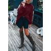 MEROKEETY Fall Sweaters for Women 2025 Oversized Pullover Crochet Lantern Long Sleeve Mock Neck Casual Loose Tops(Wine Red)