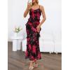 MEROKEETY Spring Wedding Guest Dress for Women 2026 Summer Floral Cocktail Party Beach Vacation Ruffle Bodycon Maxi Dresses(Blackred)