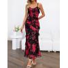 MEROKEETY Spring Wedding Guest Dress for Women 2026 Summer Floral Cocktail Party Beach Vacation Ruffle Bodycon Maxi Dresses(Blackred)