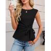 MEROKEETY Tops for Women Dressy Casual 2026 Summer Tie Front Boat Neck Cap Sleeve Business Work Blouses Shirts(Black)