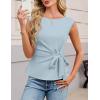 MEROKEETY Tops for Women Dressy Casual 2026 Summer Tie Front Boat Neck Cap Sleeve Business Work Blouses Shirts(Blue)