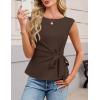 MEROKEETY Tops for Women Dressy Casual 2026 Summer Tie Front Boat Neck Cap Sleeve Business Work Blouses Shirts(Coffee)