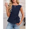 MEROKEETY Tops for Women Dressy Casual 2026 Summer Tie Front Boat Neck Cap Sleeve Business Work Blouses Shirts(Navy)